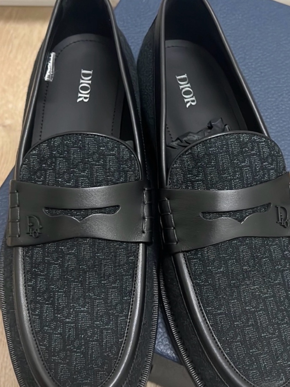 Dior Men's Black Jacquard Leather Penny Loafers - Picture 3 of 5